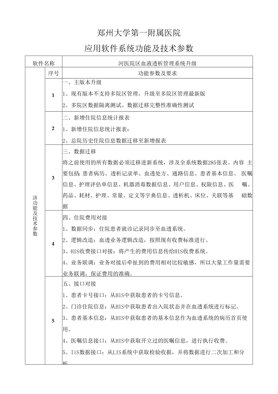 郑州大学第一附属医院应用软件系统功能及技术参数.docx_第1页