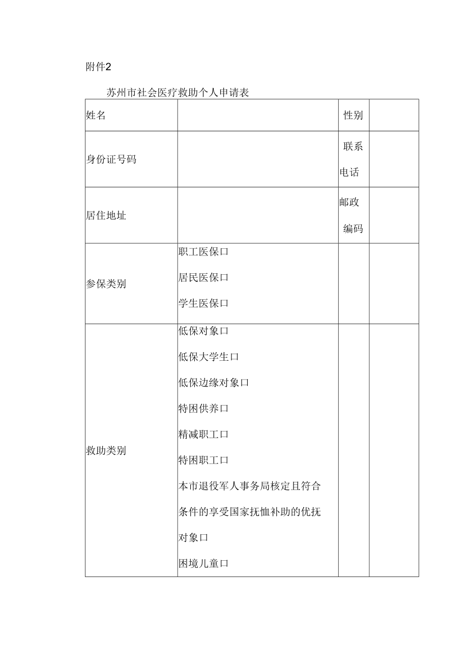 苏州市社会医疗救助个人申请表.docx_第1页