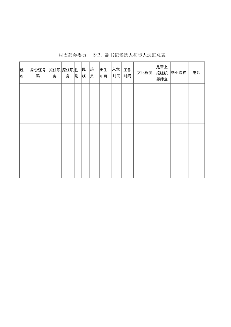 村支部会委员、书记、副书记候选人初步人选汇总表.docx_第1页