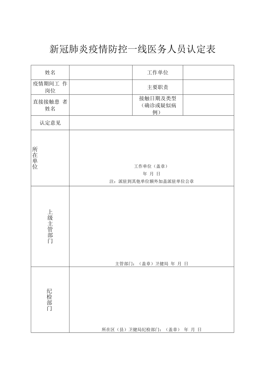 新冠肺炎疫情防控一线医务人员认定表.docx_第1页