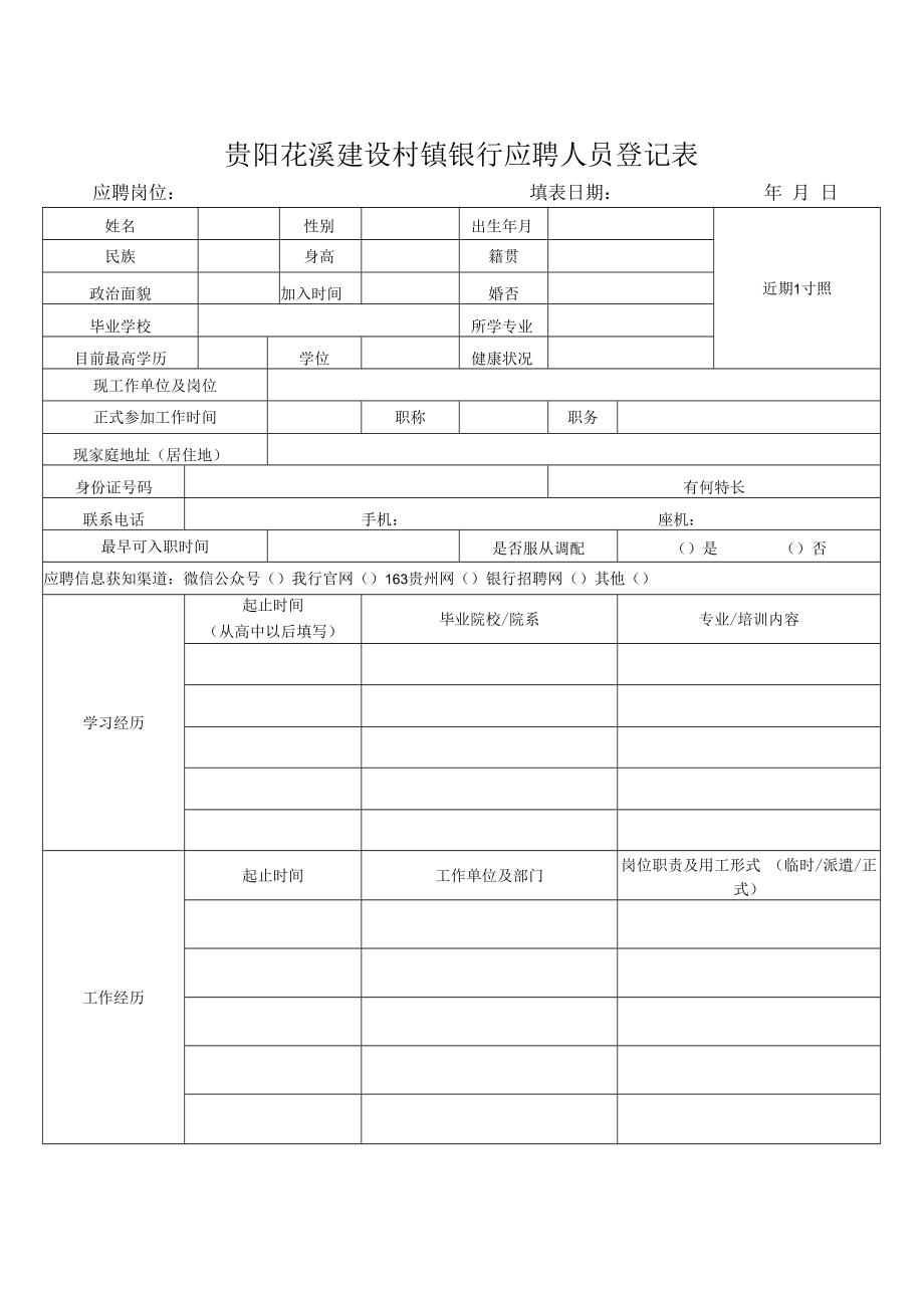 贵阳花溪建设村镇银行应聘人员登记表.docx_第1页