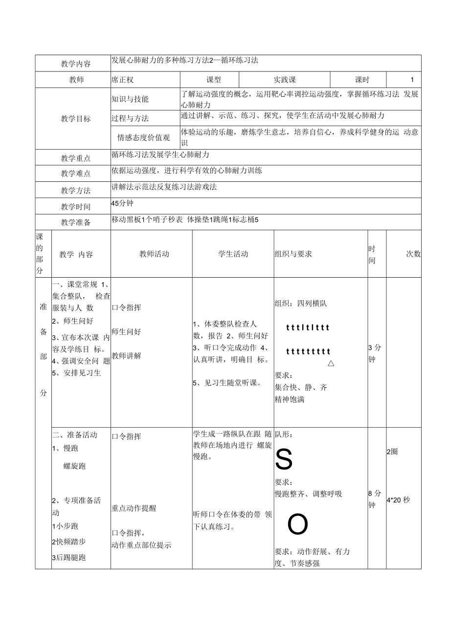 课时教学设计：体能--发展心肺耐力的多种练习方法.docx_第1页