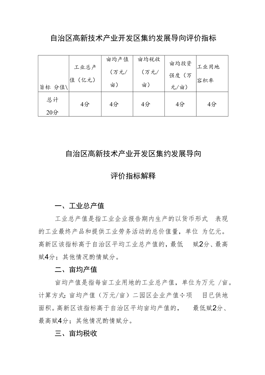 自治区高新技术产业开发区集约发展导向评价指标.docx_第1页