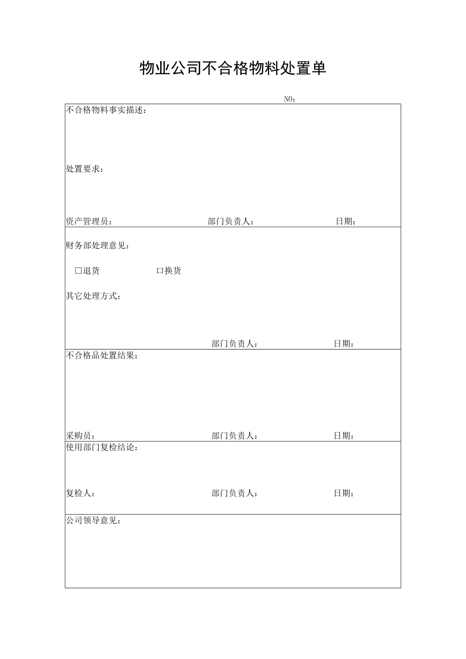 物业公司不合格物料处置单.docx_第1页