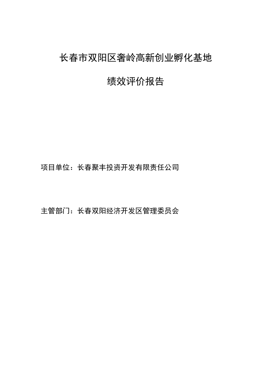 长春市双阳区奢岭高新创业孵化基地绩效评价报告.docx_第1页