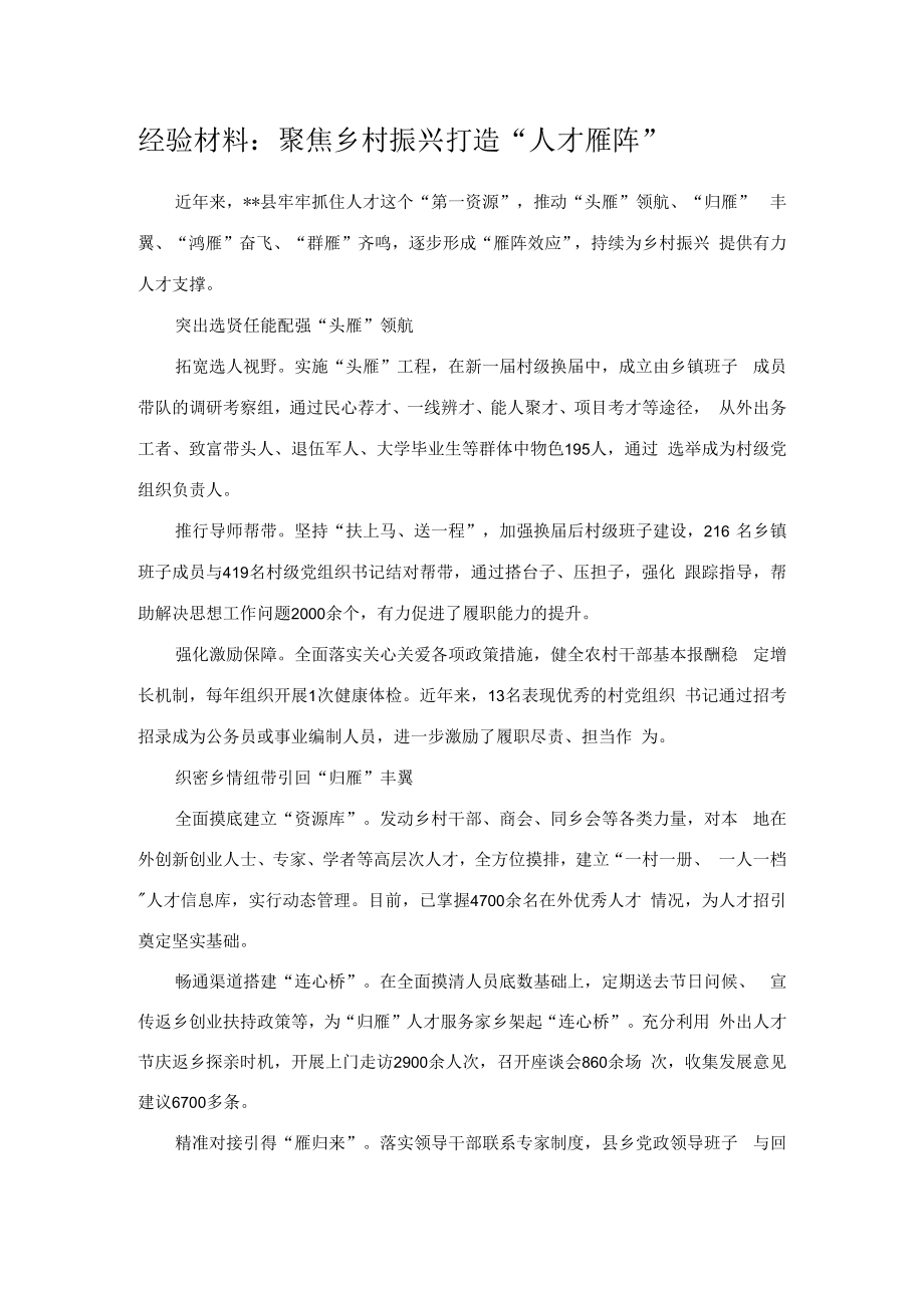 经验材料：聚焦乡村振兴 打造“人才雁阵”.docx_第1页