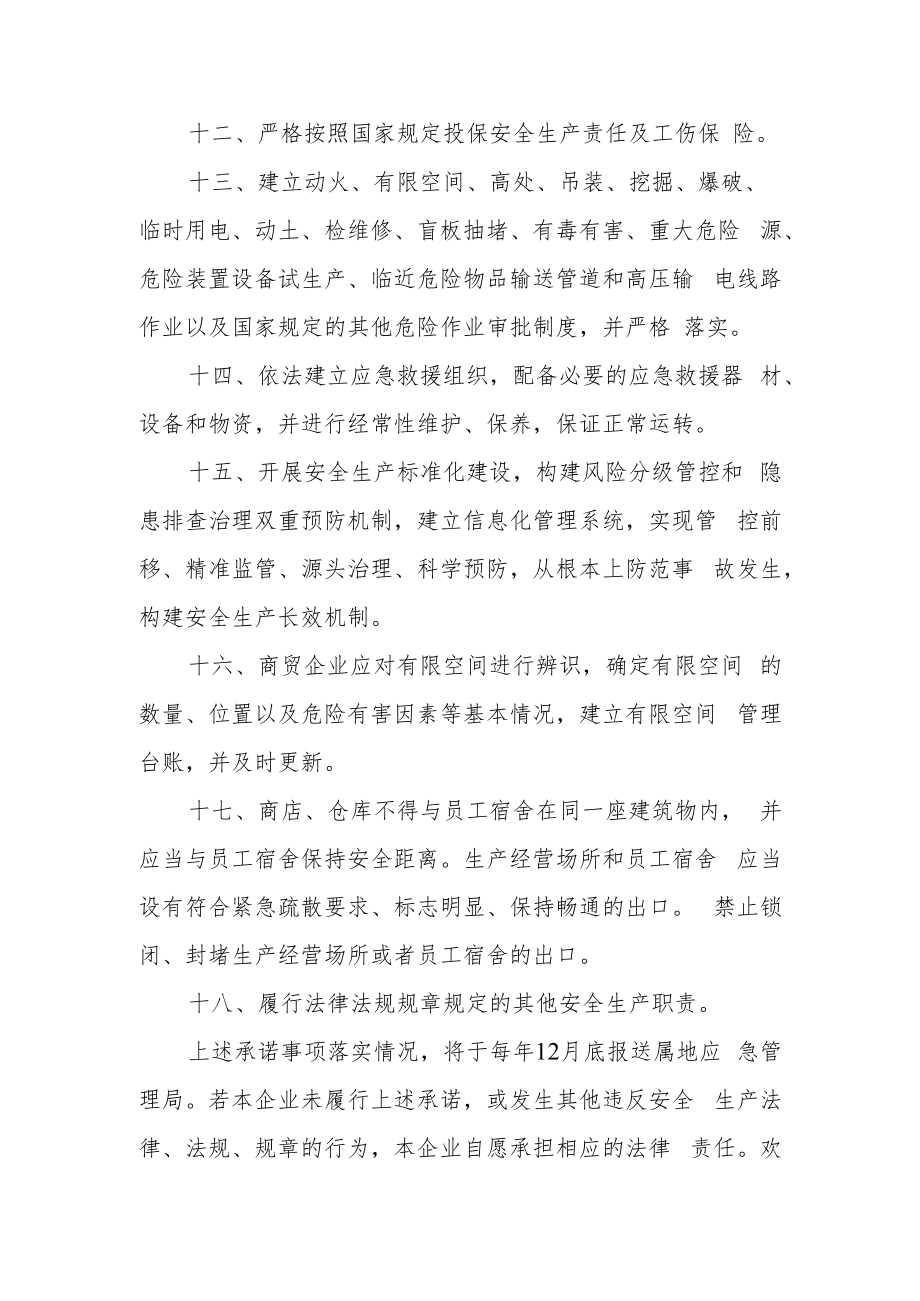 黑龙江省商贸企业落实安全生产主体责任承诺书样式.docx_第3页
