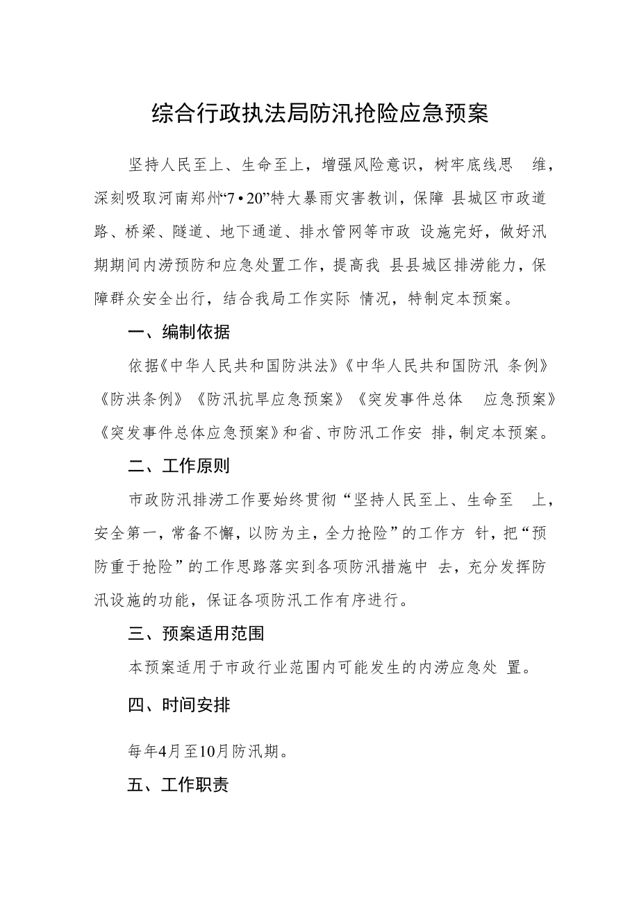 综合行政执法局防汛抢险应急预案.docx_第1页