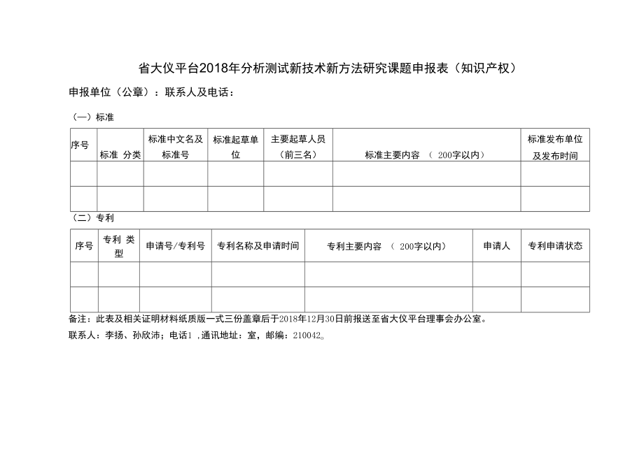 省大仪平台2018年分析测试新技术新方法研究课题申报表知识产权.docx_第1页