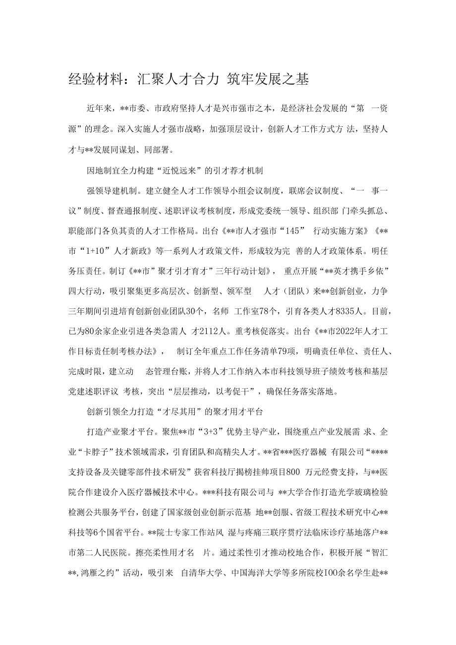 经验材料：汇聚人才合力 筑牢发展之基.docx_第1页