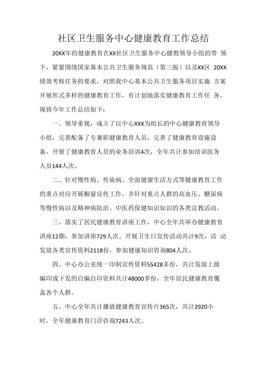 社区卫生服务中心健康教育工作总结.docx_第1页