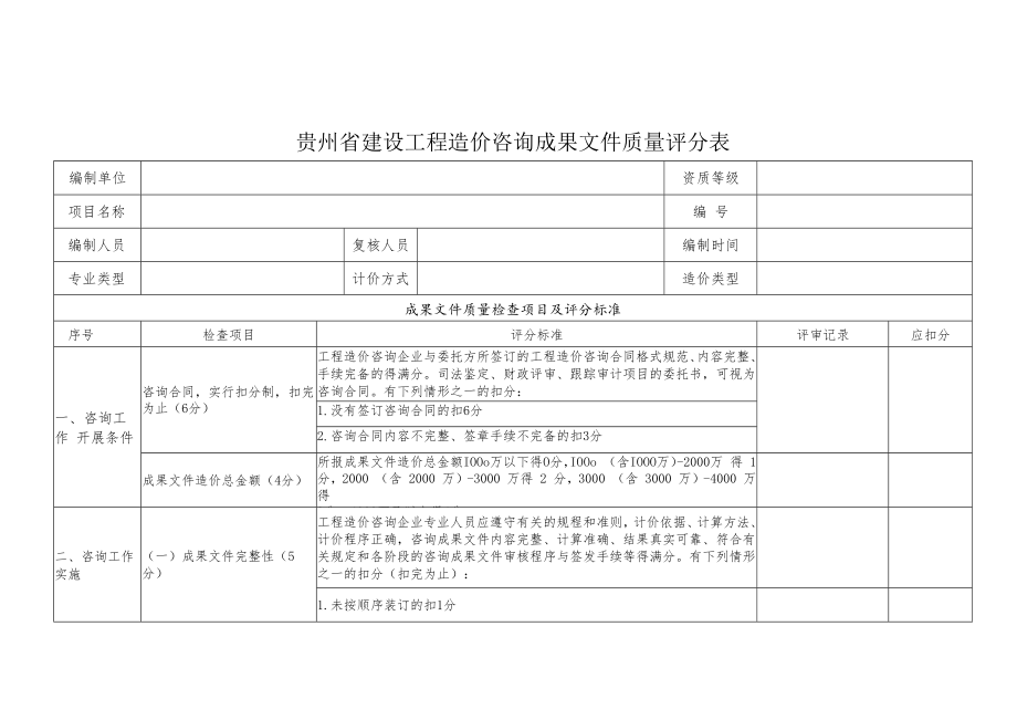 贵州省建设工程造价咨询成果文件质量评分表.docx_第1页