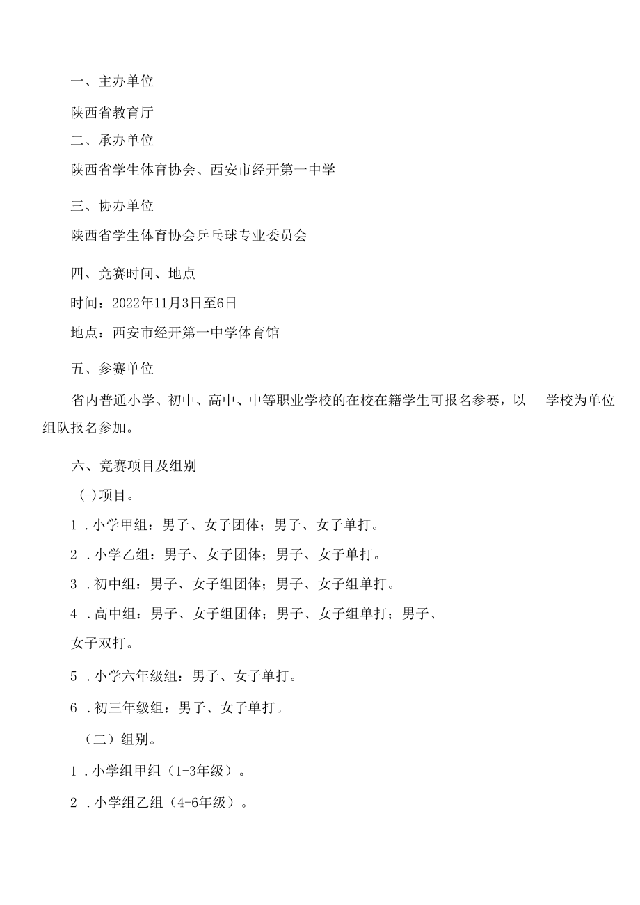 陕西省教育厅办公室关于举办2022年陕西省中小学生乒乓球锦标赛的通知.docx_第2页