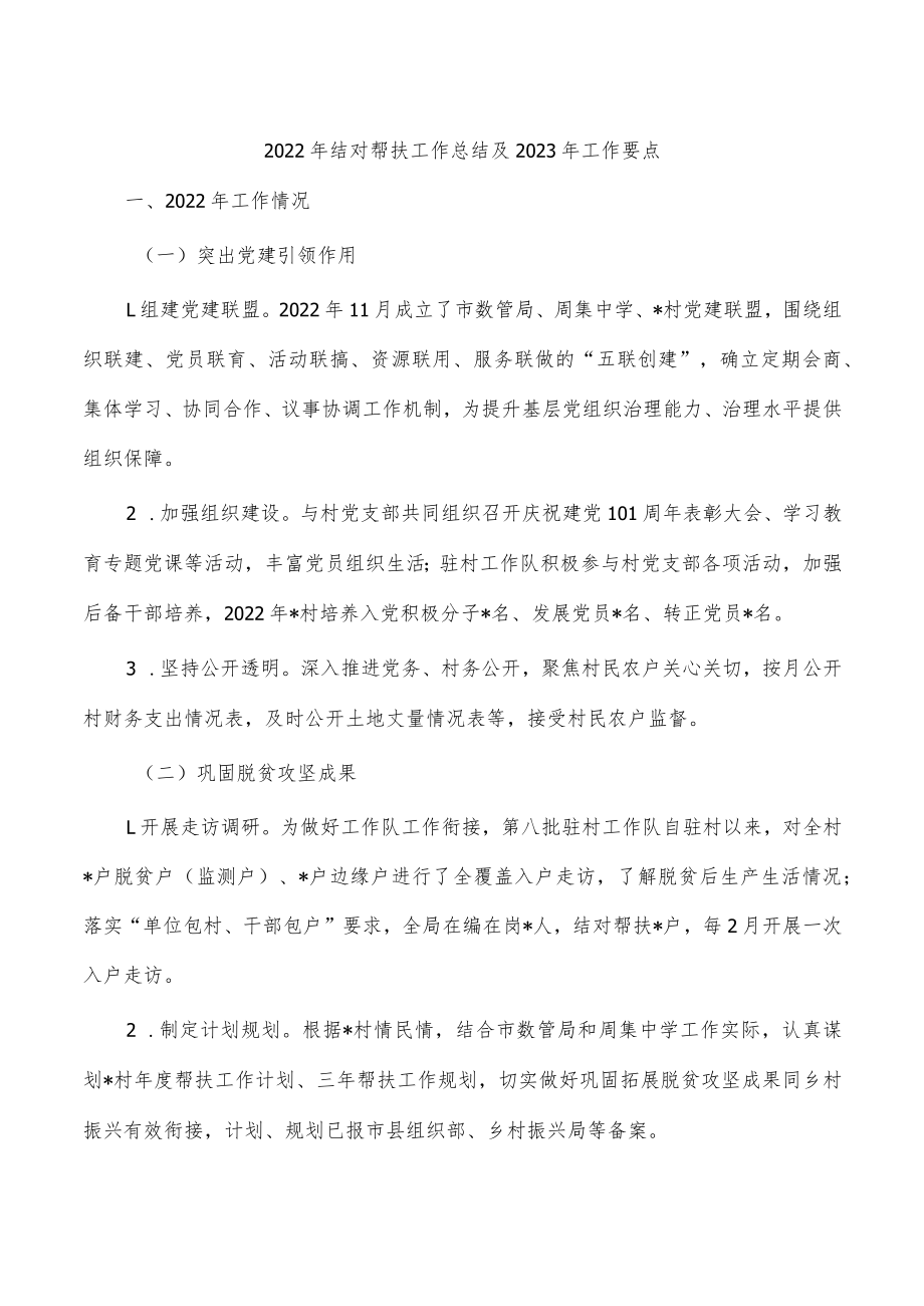 2022年结对帮扶工作总结及2023年工作要点.docx_第1页