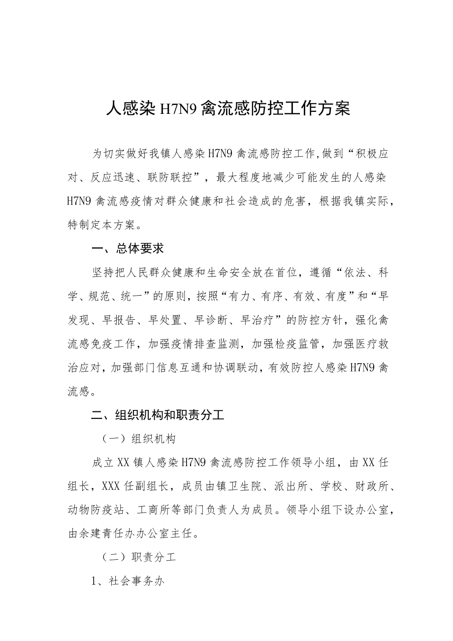 人感染H7N9禽流感防控工作方案.docx_第1页