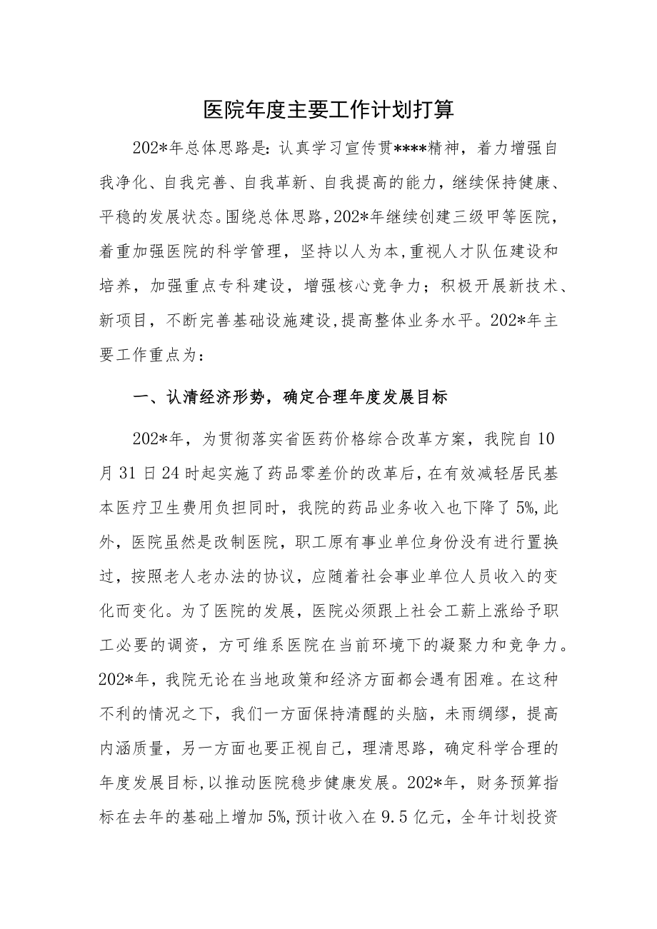 医院年度主要工作计划打算.docx_第1页