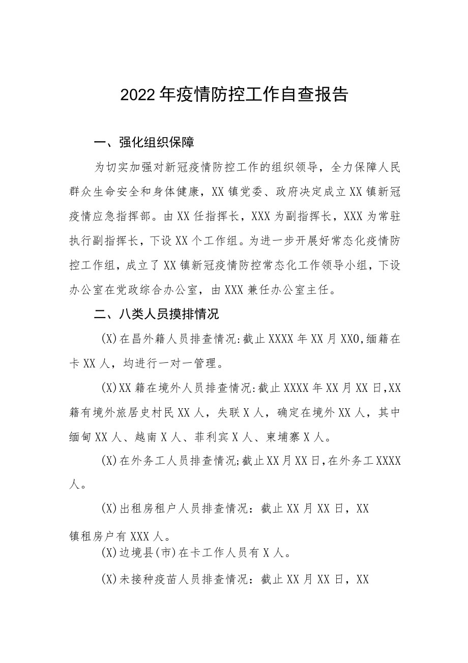 2022年疫情防控工作自查报告.docx_第1页