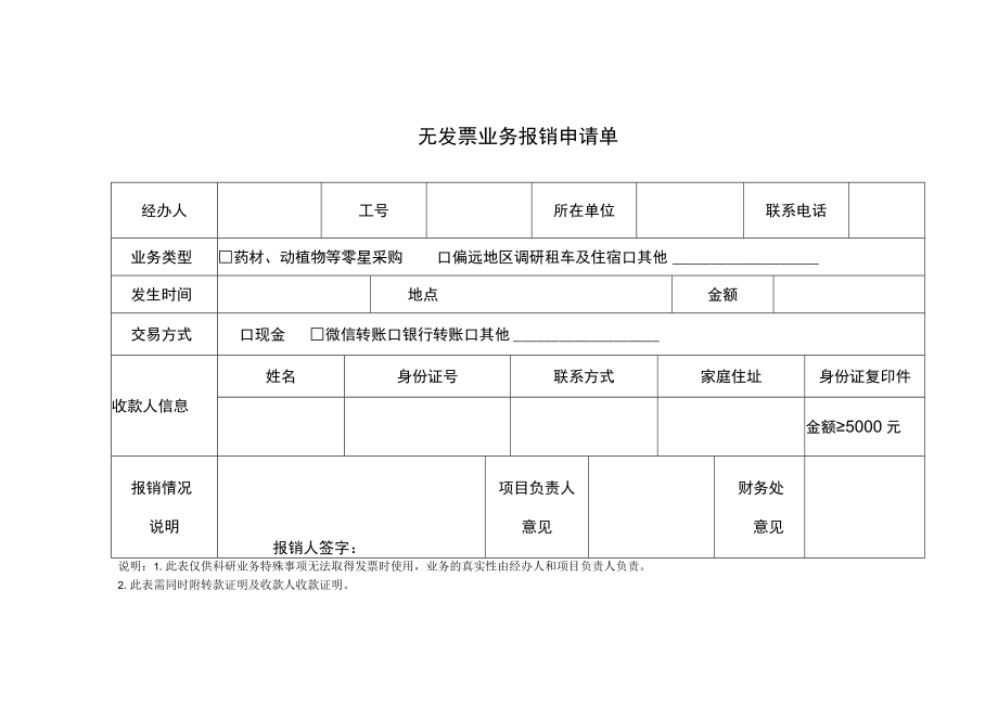 无发票业务报销申请单.docx_第1页