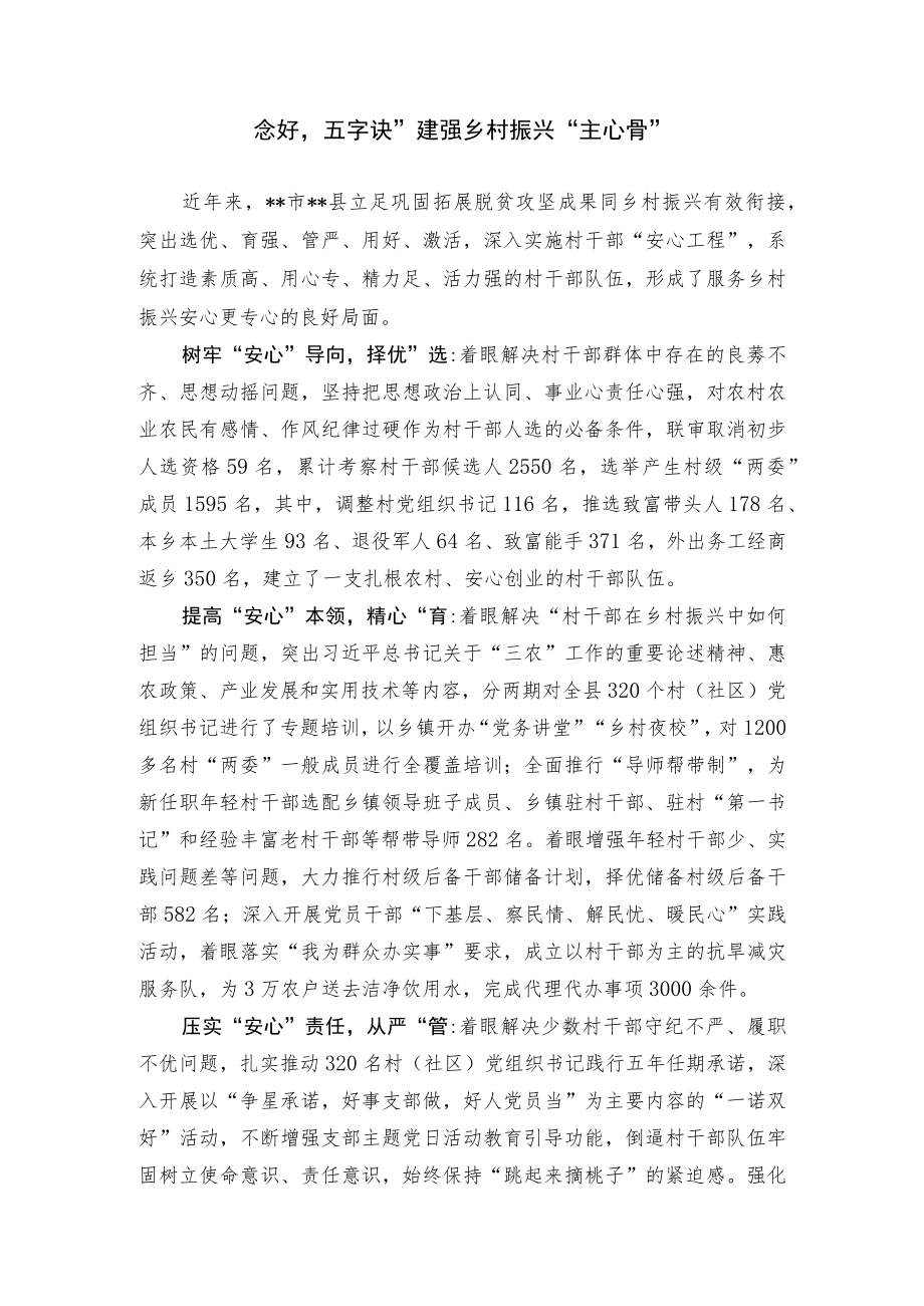 【经验总结】念好五字诀 建强乡村振兴主心骨.docx_第1页