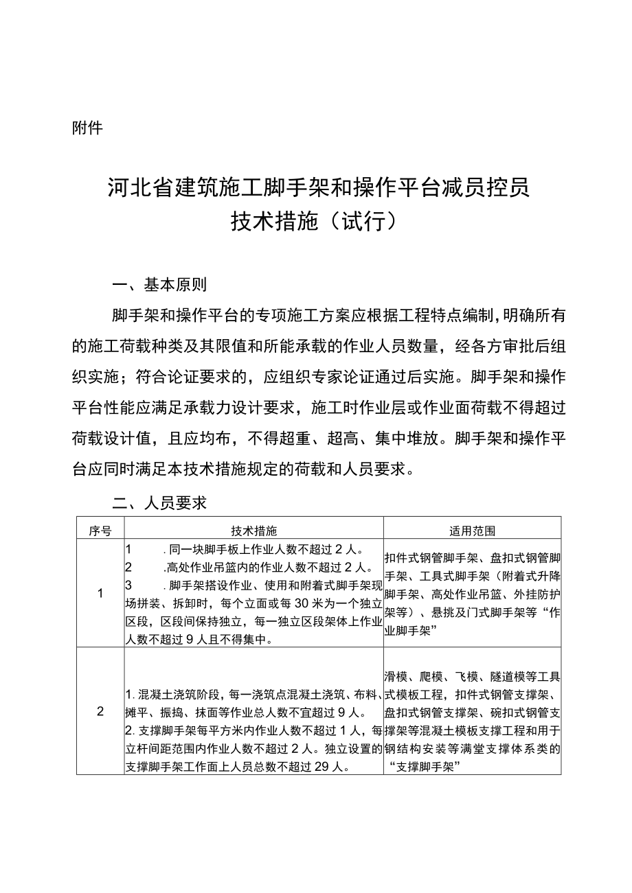 河北省建筑施工脚手架和操作平台减员控员技术措施（试行）.docx_第1页