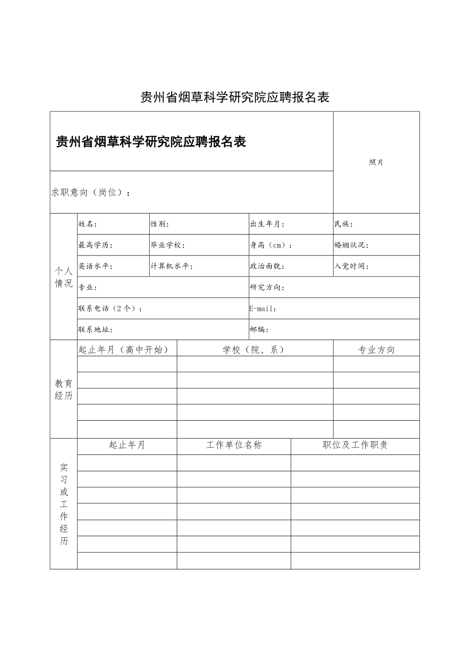 贵州省烟草科学研究院应聘报名表.docx_第1页