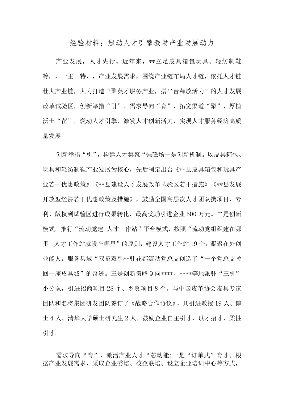 经验材料：燃动人才引擎 激发产业发展动力.docx_第1页