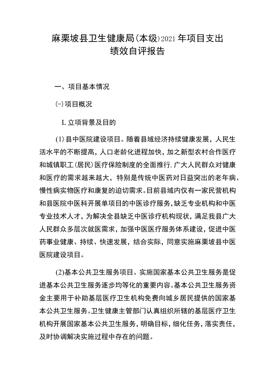 麻栗坡县卫生健康局本级2021年项目支出绩效自评报告.docx_第1页