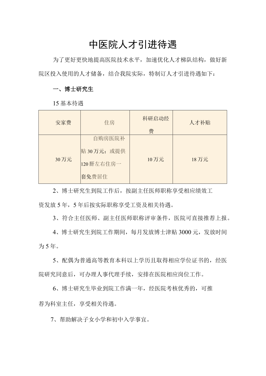 中医院人才引进待遇方案.docx_第1页