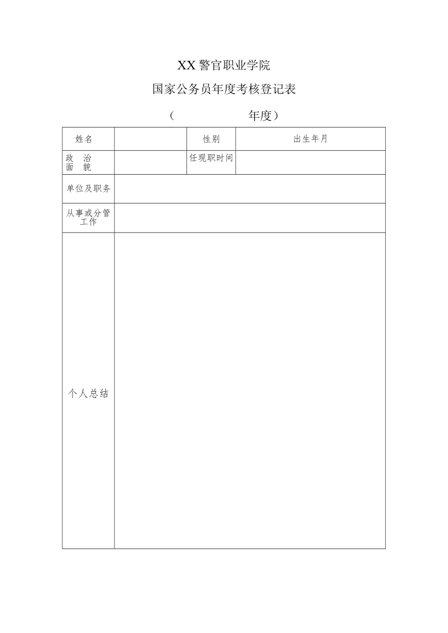 XX警官职业学院国家公务员年度考核登记表.docx_第1页