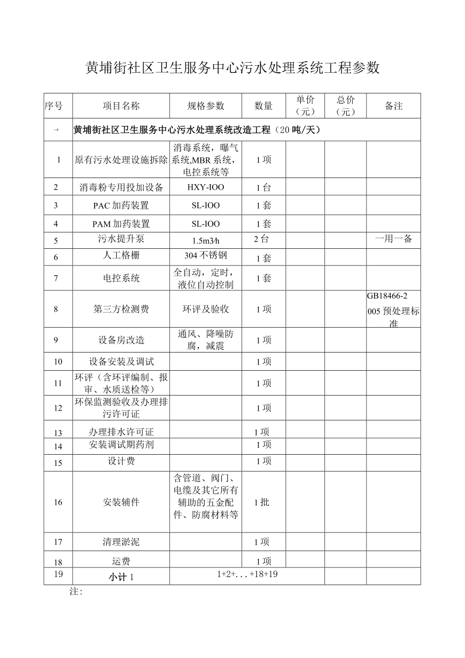 黄埔街社区卫生服务中心污水处理系统工程参数.docx_第1页