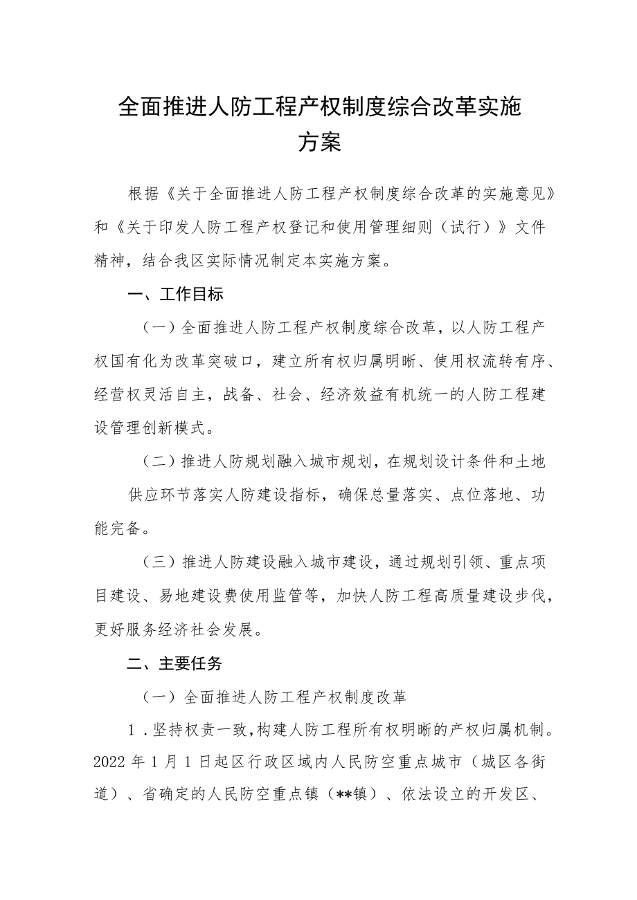 全面推进人防工程产权制度综合改革实施方案.docx_第1页