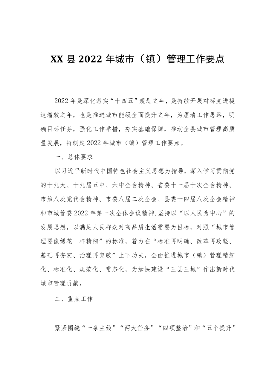 XX县2022年城市（镇）管理工作要点.docx_第1页