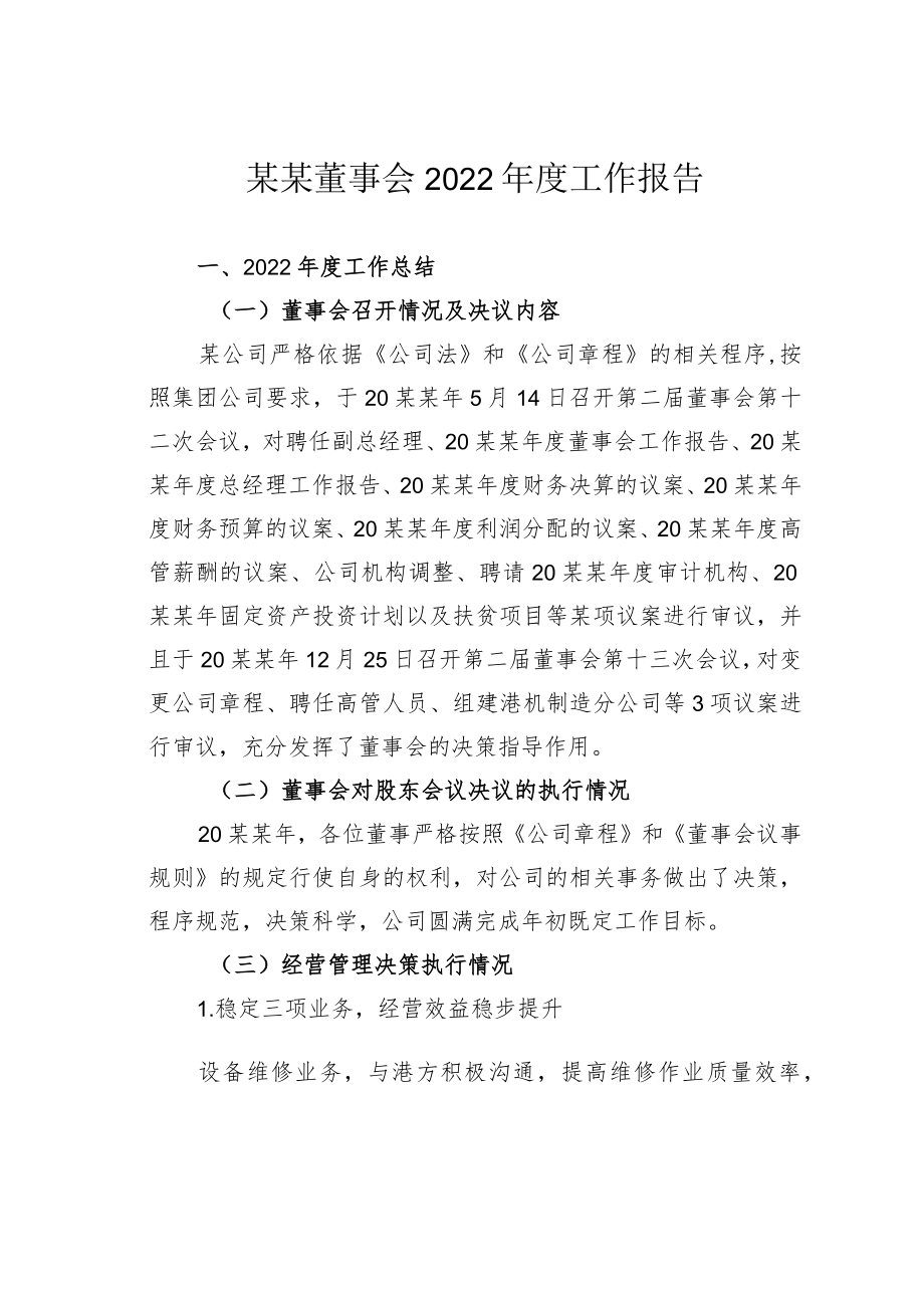 某某董事会2022年度工作报告.docx_第1页