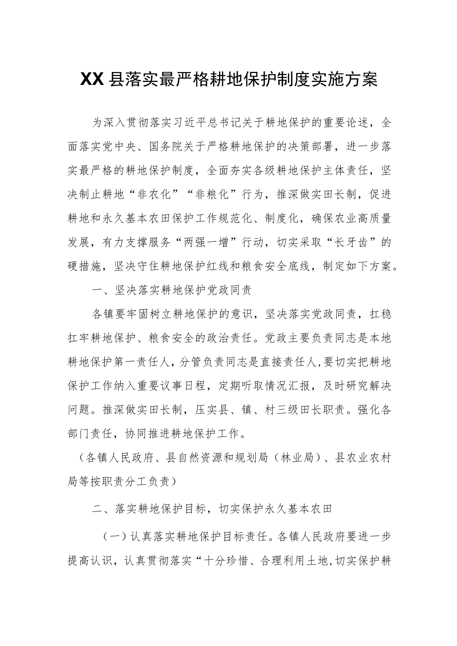 XX县落实最严格耕地保护制度实施方案.docx_第1页