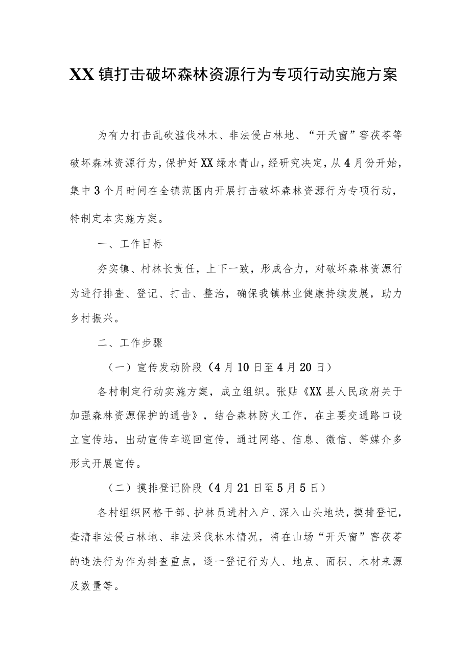 XX镇打击破坏森林资源行为专项行动实施方案.docx_第1页