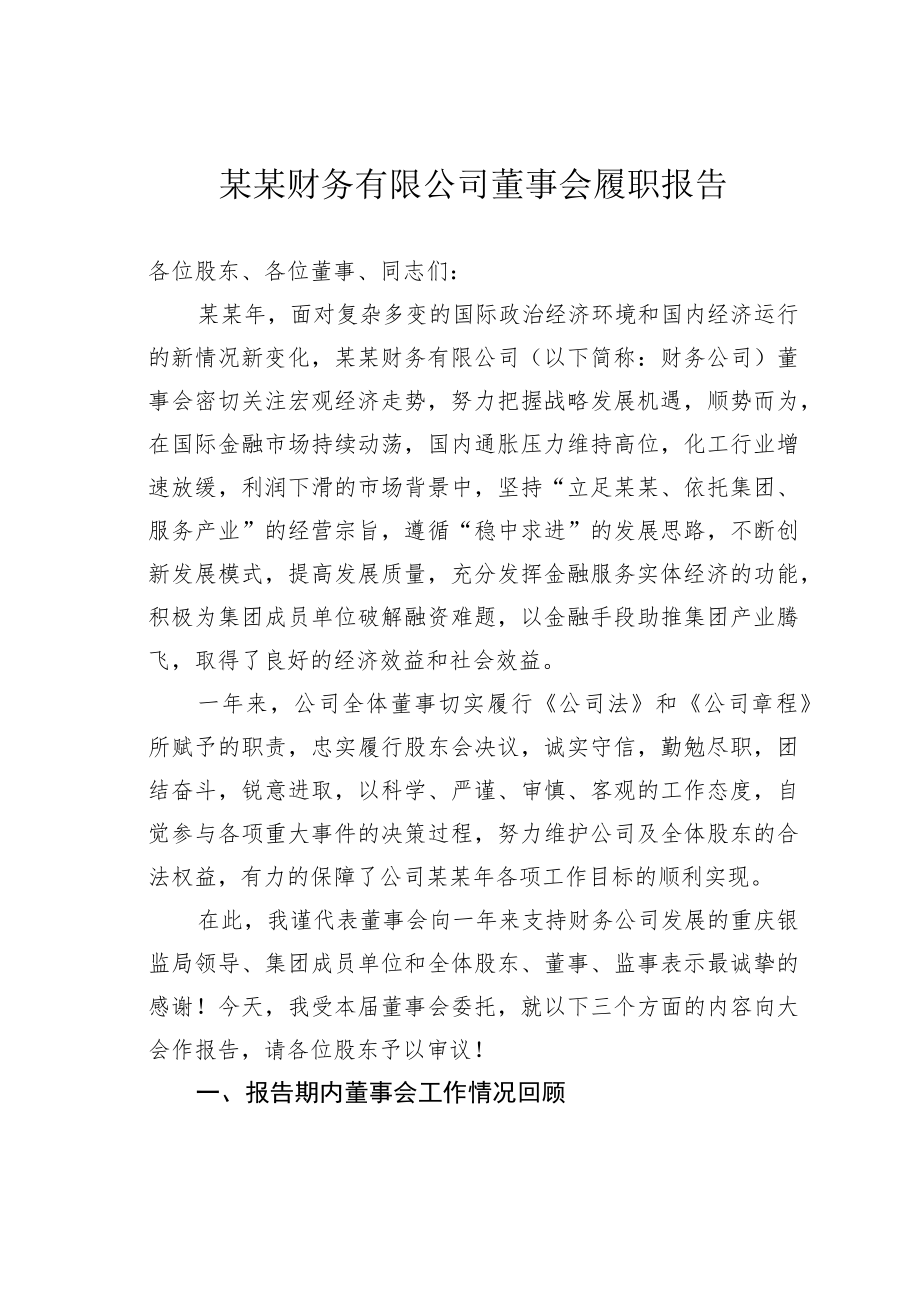 某某财务有限公司董事会履职报告.docx_第1页