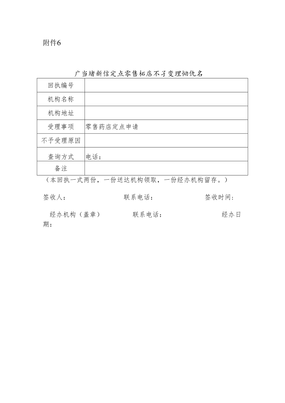 广东省新增定点零售药店不予受理回执书.docx_第1页