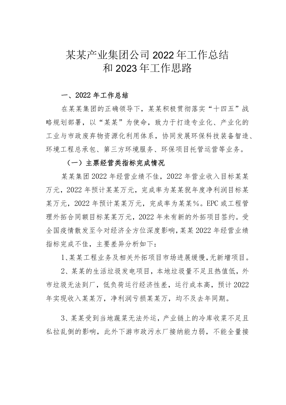 某某产业集团公司2022年工作总结和2023年工作思路.docx_第1页