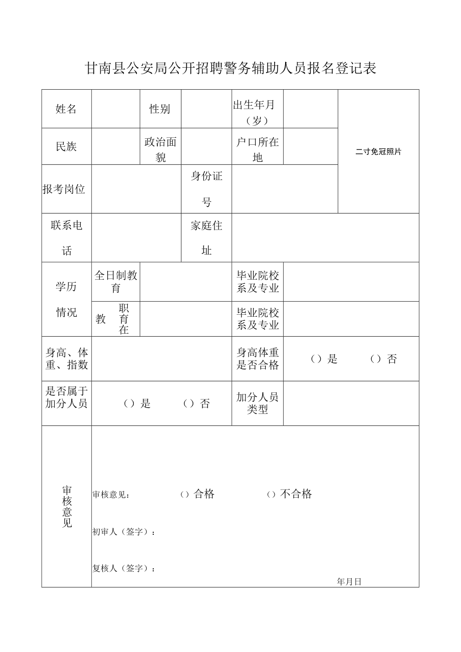 xxx公安分局警务辅助人员报名登记表.docx_第1页