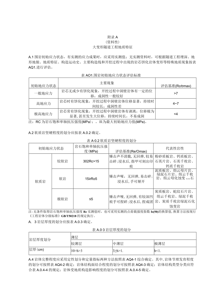 大变形隧道工程地质特征、围岩变形潜势分级、支护措施表、支护效果记录表.docx_第1页