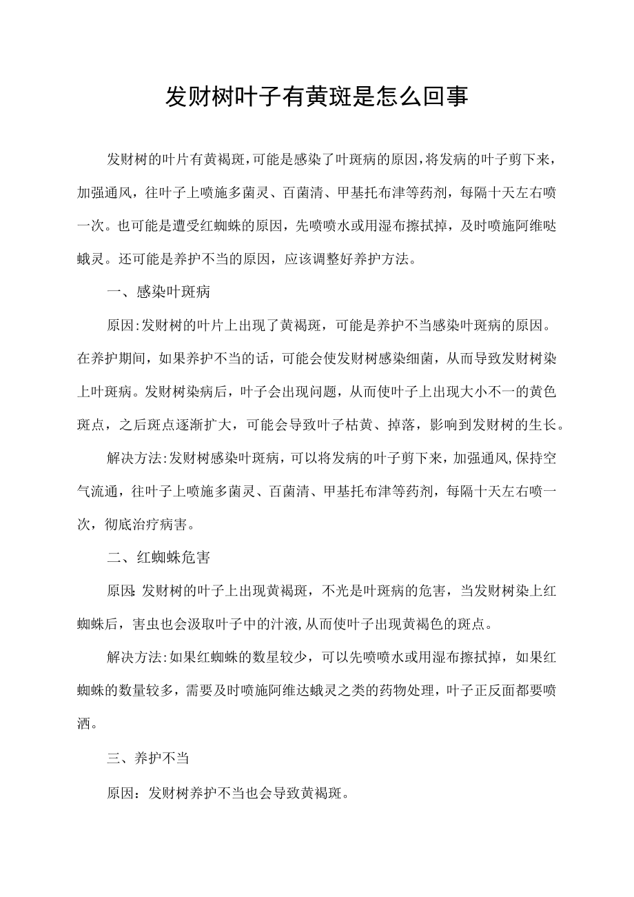 发财树叶子有黄斑是怎么回事.docx_第1页