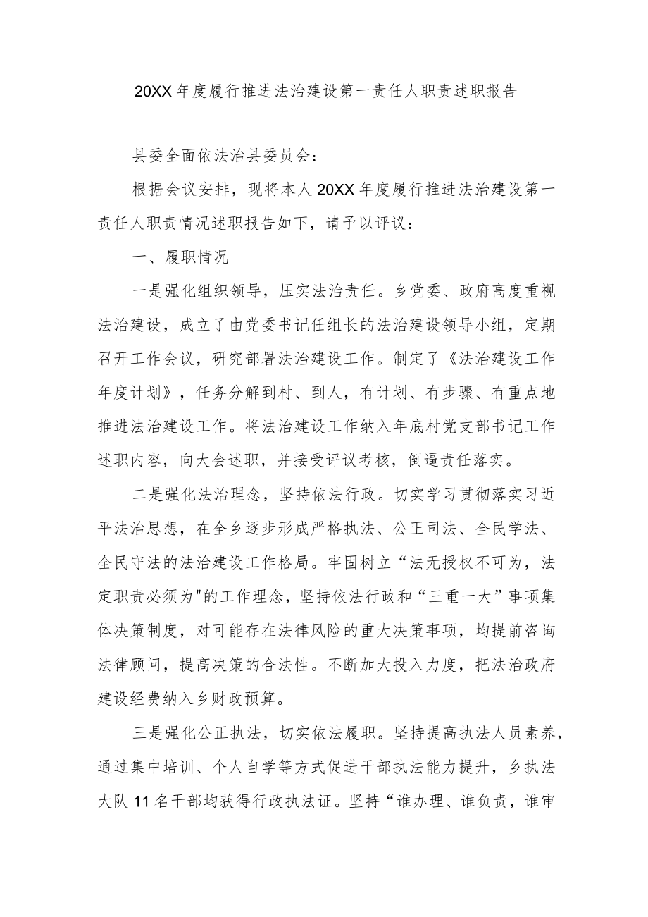 20XX年度履行推进法治建设第一责任人职责述职报告.docx_第1页