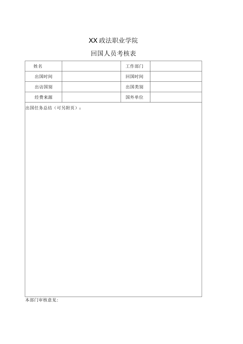 XX政法职业学院回国人员考核表.docx_第1页