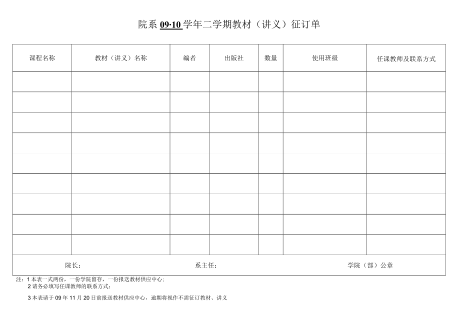 院系09-10 学年 二 学期教材（讲义）征订单.docx_第1页