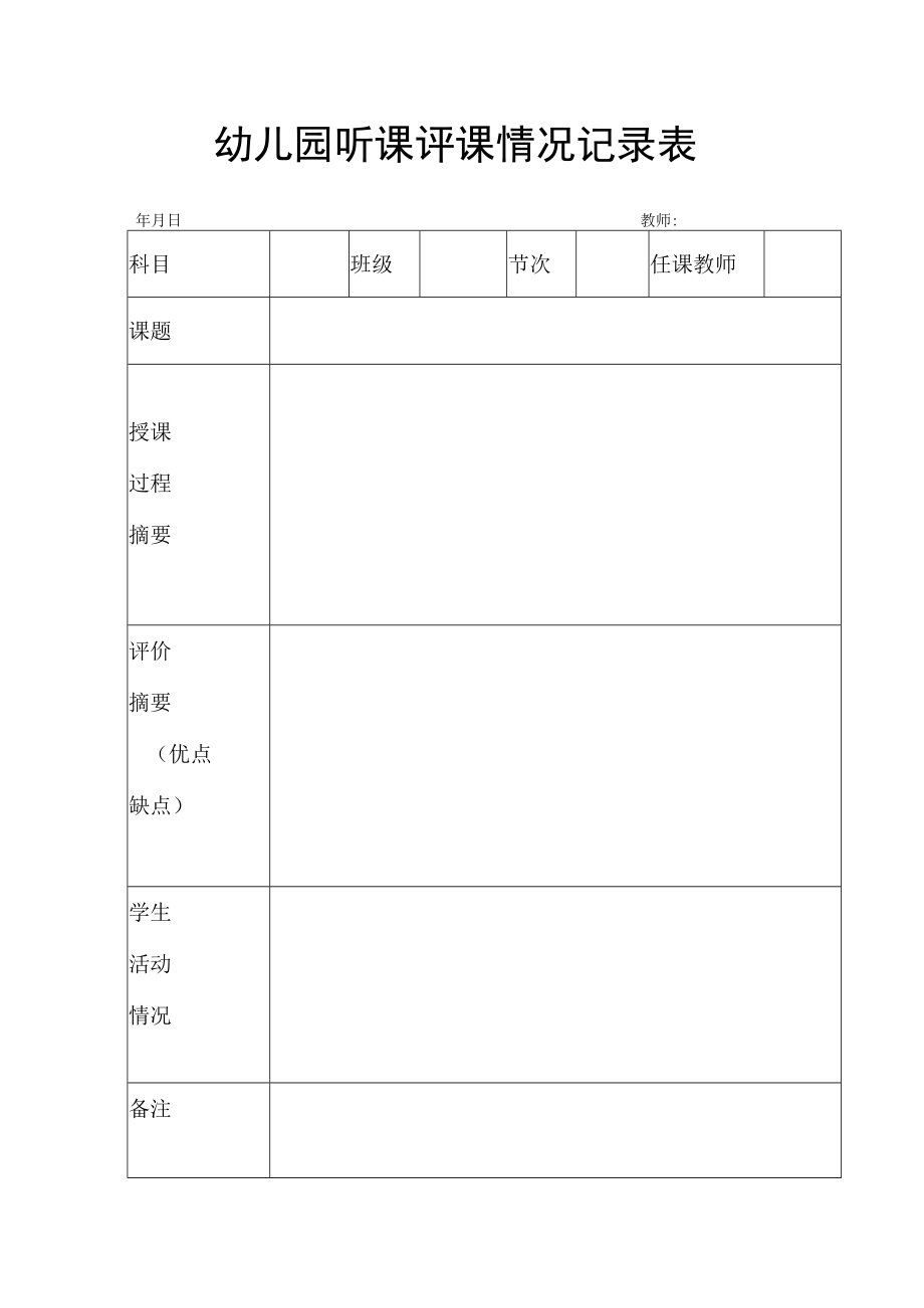 【新】幼儿园听课评课情况记录表.docx_第1页