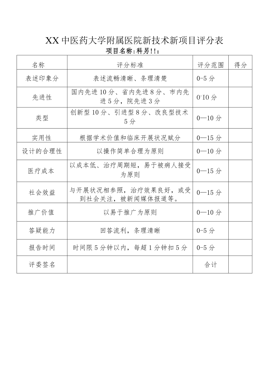 XX中医药大学附属医院新技术新项目评分表.docx_第1页