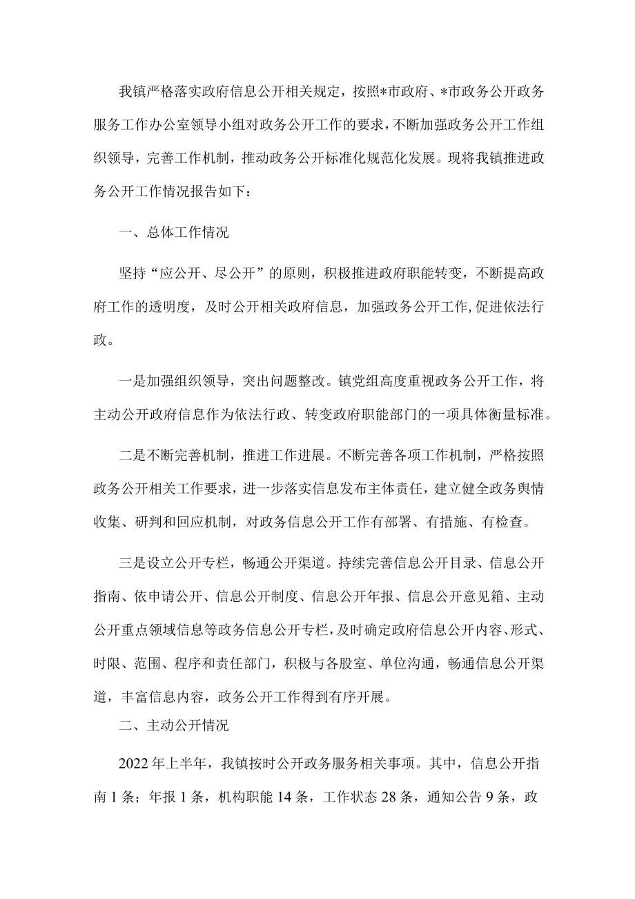 镇人民政府2022年政务公开工作汇报.docx_第1页