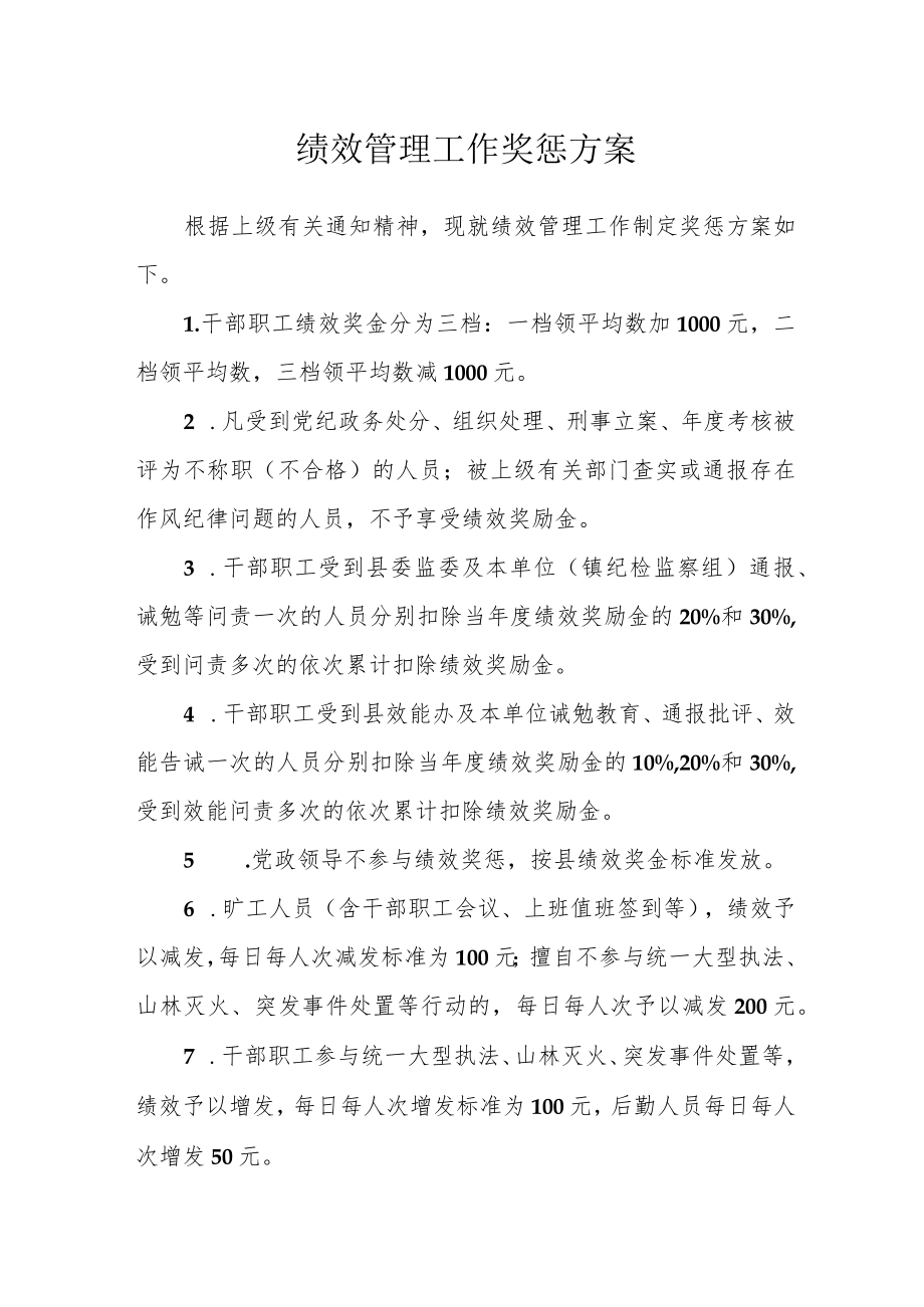 绩效管理工作奖惩方案.docx_第1页