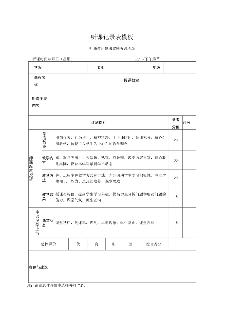 听课记录表模板.docx_第1页