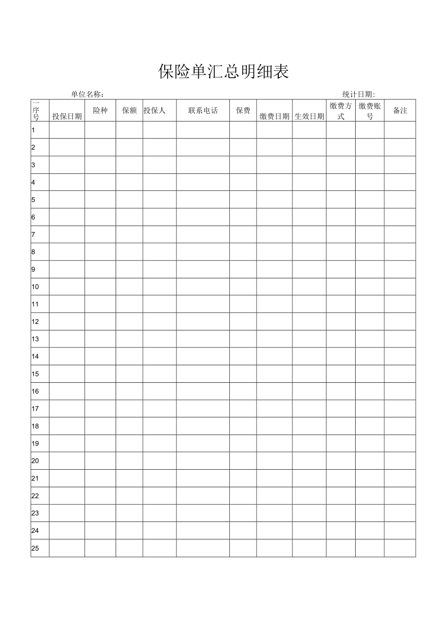 保险单汇总明细表.docx_第1页